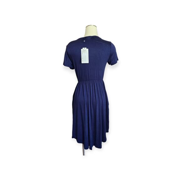 Simier Fariry Women's Small Midi Short Sleeve Casual Pocket Dress Blue - Picture 2 of 6
